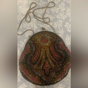 Vintage Walborg Gold and Red Beaded Clutch with Art Nouveau Design